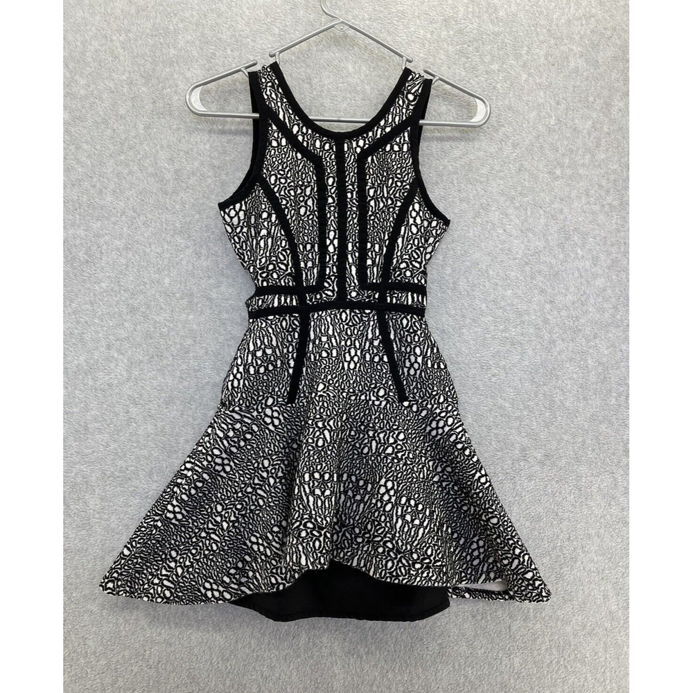 Parker Sleeveless Cutout sides Asymmetrical hem Black White Dress XS fit flare